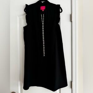Lilly Pulitzer Black Sleeveless Mini Dress with Pearl Center Trim